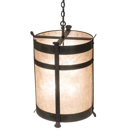 Meyda Lighting Beartooth 19" 6-Light Old Wrought Iron Pendant Light With Silver Mica Shade Glass
