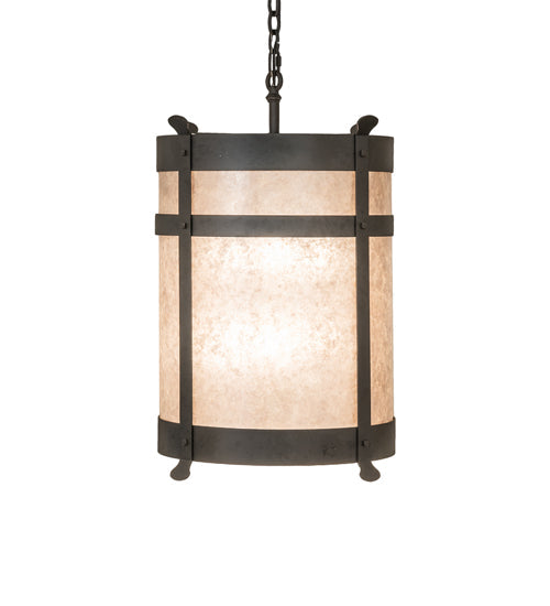 Meyda Lighting Beartooth 19" 6-Light Old Wrought Iron Pendant Light With Silver Mica Shade Glass