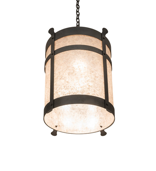 Meyda Lighting Beartooth 19" 6-Light Old Wrought Iron Pendant Light With Silver Mica Shade Glass