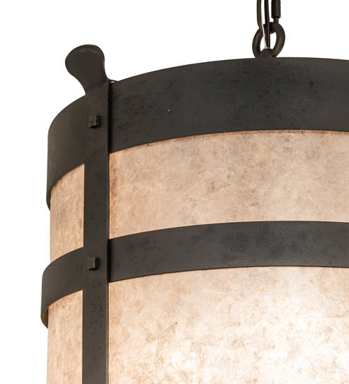 Meyda Lighting Beartooth 19" 6-Light Old Wrought Iron Pendant Light With Silver Mica Shade Glass