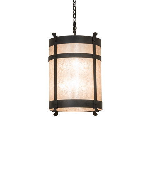 Meyda Lighting Beartooth 19" 6-Light Old Wrought Iron Pendant Light With Silver Mica Shade Glass