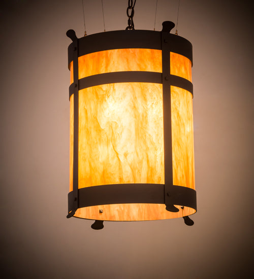 Meyda Lighting Beartooth 19" 6-Light Wrought Iron Pendant Light With Ambra Siena Shade Glass