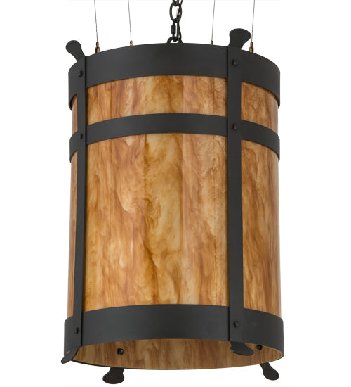 Meyda Lighting Beartooth 19" 6-Light Wrought Iron Pendant Light With Ambra Siena Shade Glass