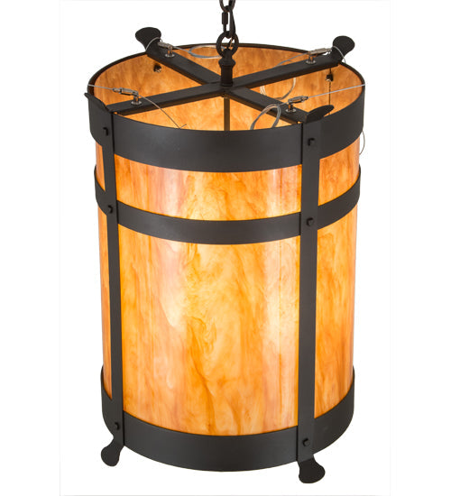 Meyda Lighting Beartooth 19" 6-Light Wrought Iron Pendant Light With Ambra Siena Shade Glass