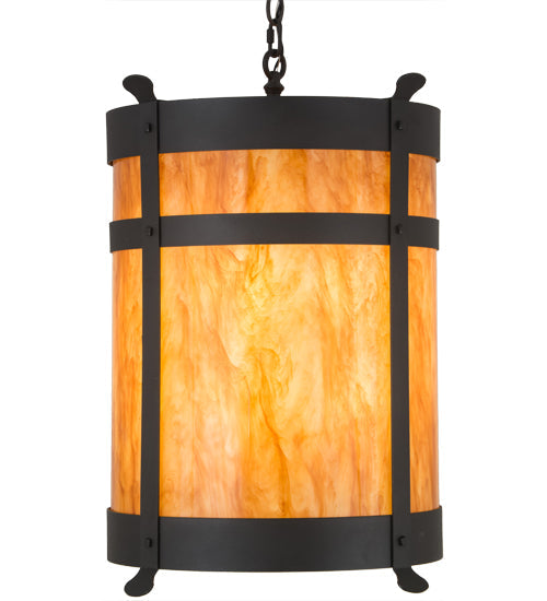 Meyda Lighting Beartooth 19" 6-Light Wrought Iron Pendant Light With Ambra Siena Shade Glass