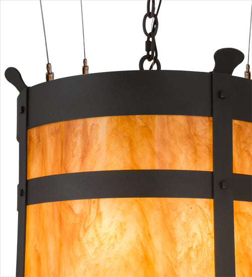 Meyda Lighting Beartooth 19" 6-Light Wrought Iron Pendant Light With Ambra Siena Shade Glass