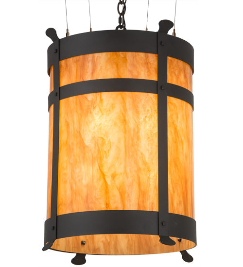Meyda Lighting Beartooth 19" 6-Light Wrought Iron Pendant Light With Ambra Siena Shade Glass