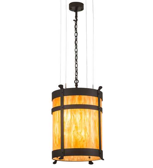 Meyda Lighting Beartooth 20" 6-Light Wrought Iron Pendant Light With Ambra Siena Idalight Shade Glass
