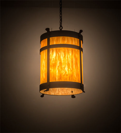 Meyda Lighting Beartooth 20" 6-Light Wrought Iron Pendant Light With Ambra Siena Idalight Shade Glass