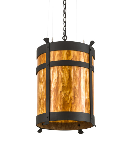 Meyda Lighting Beartooth 20" 6-Light Wrought Iron Pendant Light With Ambra Siena Idalight Shade Glass