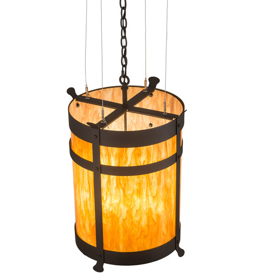 Meyda Lighting Beartooth 20" 6-Light Wrought Iron Pendant Light With Ambra Siena Idalight Shade Glass