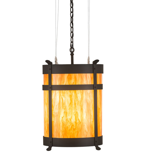 Meyda Lighting Beartooth 20" 6-Light Wrought Iron Pendant Light With Ambra Siena Idalight Shade Glass