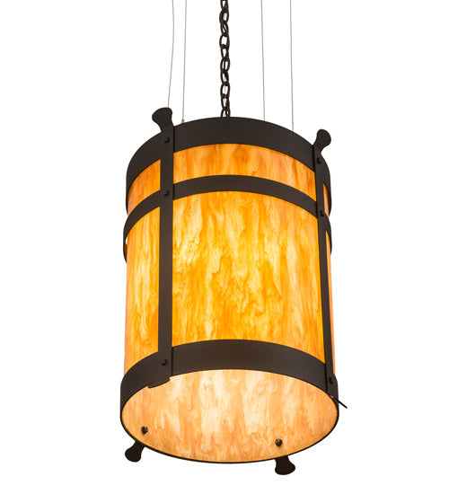 Meyda Lighting Beartooth 20" 6-Light Wrought Iron Pendant Light With Ambra Siena Idalight Shade Glass