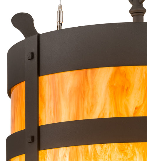 Meyda Lighting Beartooth 20" 6-Light Wrought Iron Pendant Light With Ambra Siena Idalight Shade Glass