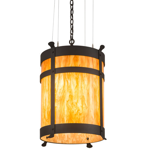 Meyda Lighting Beartooth 20" 6-Light Wrought Iron Pendant Light With Ambra Siena Idalight Shade Glass