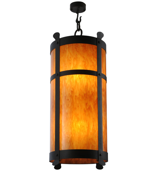 Meyda Lighting Beartooth 233224 19" 6-Light Wrought Iron Pendant Light With Ambra Siena Idalight Shade