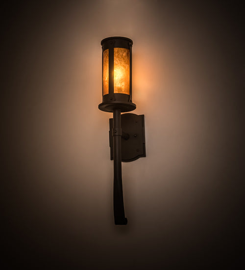 Meyda Lighting Beartooth 5" Oil Rubbed Bronze Wall Sconce With Amber Mica Shade Glass