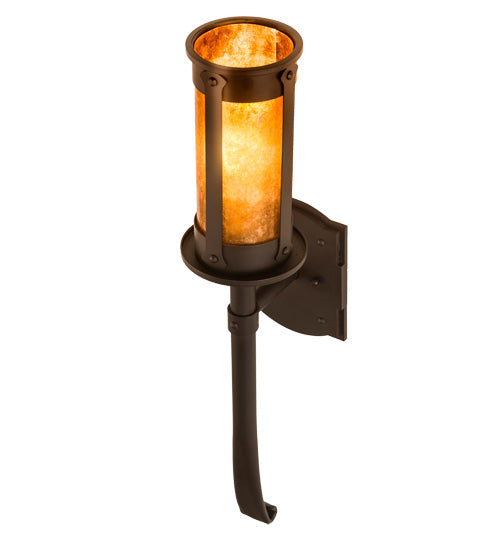 Meyda Lighting Beartooth 5" Oil Rubbed Bronze Wall Sconce With Amber Mica Shade Glass