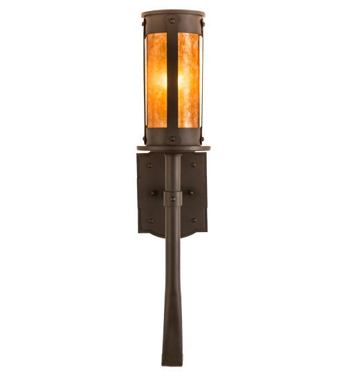 Meyda Lighting Beartooth 5" Oil Rubbed Bronze Wall Sconce With Amber Mica Shade Glass