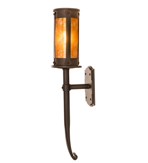 Meyda Lighting Beartooth 5" Oil Rubbed Bronze Wall Sconce With Amber Mica Shade Glass