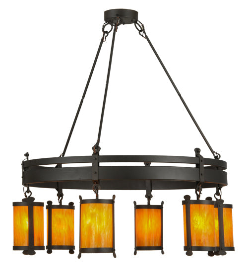 Meyda Lighting Beartooth 54" 6-Light Wrought Iron Chandelier With Ambra Siena Idalight Shade Glass
