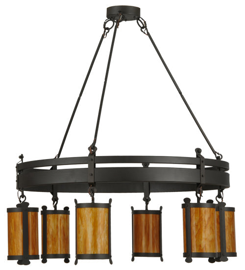 Meyda Lighting Beartooth 54" 6-Light Wrought Iron Chandelier With Ambra Siena Idalight Shade Glass