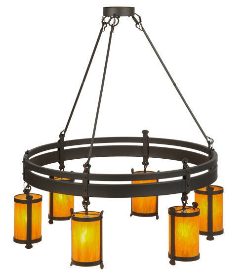 Meyda Lighting Beartooth 54" 6-Light Wrought Iron Chandelier With Ambra Siena Idalight Shade Glass