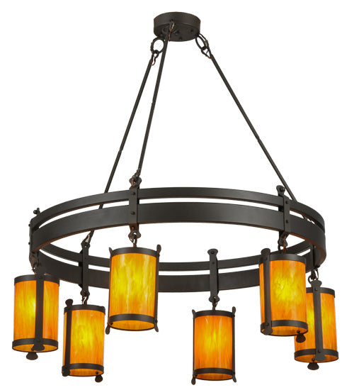 Meyda Lighting Beartooth 54" 6-Light Wrought Iron Chandelier With Ambra Siena Idalight Shade Glass