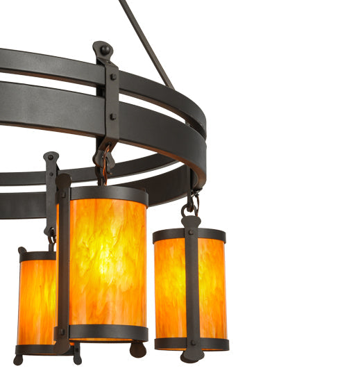 Meyda Lighting Beartooth 54" 6-Light Wrought Iron Chandelier With Ambra Siena Idalight Shade Glass
