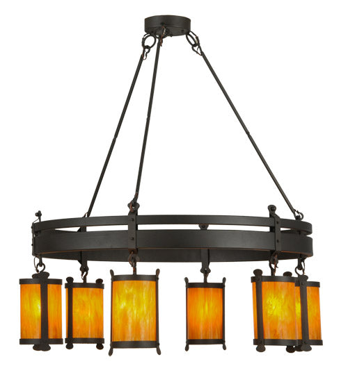 Meyda Lighting Beartooth 54" 6-Light Wrought Iron Chandelier With Ambra Siena Idalight Shade Glass
