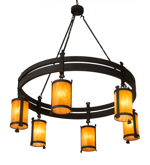 Meyda Lighting Beartooth 54" 6-Light Wrought Iron Chandelier With Ambra Siena Idalight