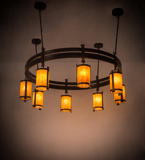 Meyda Lighting Beartooth 67" 8-Light Copper Vein Chandelier With Ambra Siena Idalight Shade Glass