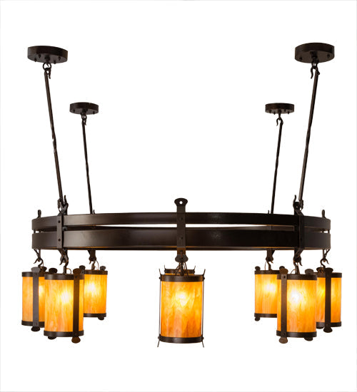 Meyda Lighting Beartooth 67" 8-Light Copper Vein Chandelier With Ambra Siena Idalight Shade Glass