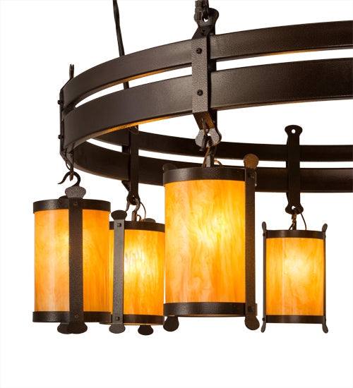 Meyda Lighting Beartooth 67" 8-Light Copper Vein Chandelier With Ambra Siena Idalight Shade Glass