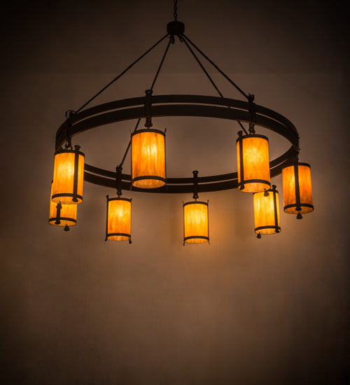 Meyda Lighting Beartooth 84" 8-Light Wrought Iron Chandelier With Ambra Siena Idalight Shade Glass