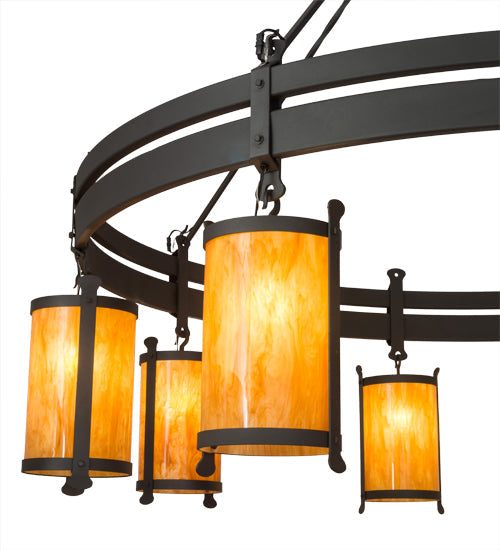 Meyda Lighting Beartooth 84" 8-Light Wrought Iron Chandelier With Ambra Siena Idalight Shade Glass