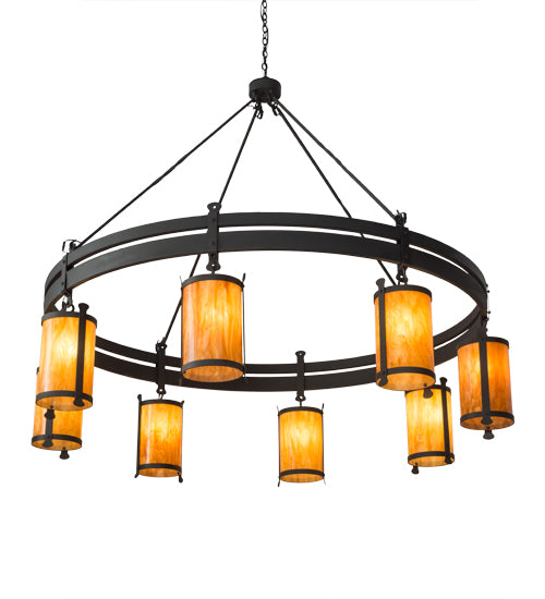 Meyda Lighting Beartooth 84" 8-Light Wrought Iron Chandelier With Ambra Siena Idalight Shade Glass