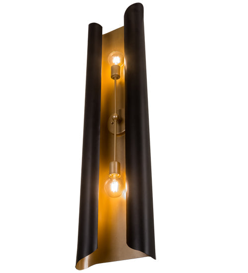 Meyda Lighting Beaumont 12" 2-Light Textured Black & Champagne Metallic Alva Wall Sconce