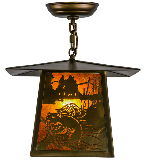Meyda Lighting Beaver at Work 17" Antique Copper Pendant Light With Amber Mica Shade Glass