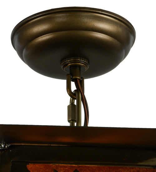 Meyda Lighting Beaver at Work 17" Antique Copper Pendant Light With Amber Mica Shade Glass