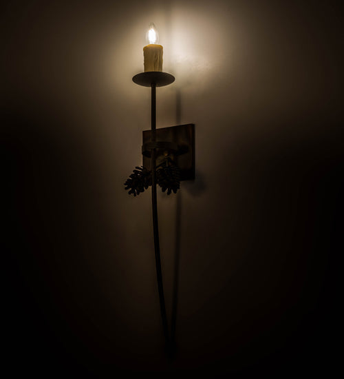 Meyda Lighting Bechar 6" Dark Burnished Antique Copper Pine Cone Wall Sconce With Ivory Faux Candlelight