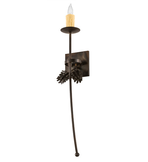 Meyda Lighting Bechar 6" Dark Burnished Antique Copper Pine Cone Wall Sconce With Ivory Faux Candlelight