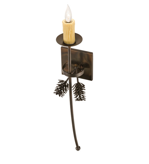 Meyda Lighting Bechar 6" Dark Burnished Antique Copper Pine Cone Wall Sconce With Ivory Faux Candlelight