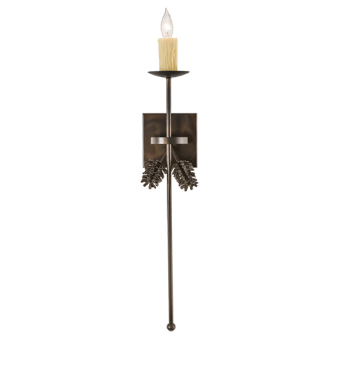 Meyda Lighting Bechar 6" Dark Burnished Antique Copper Pine Cone Wall Sconce With Ivory Faux Candlelight