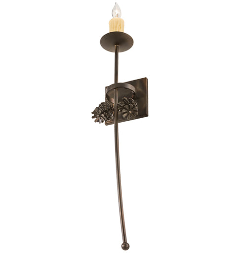Meyda Lighting Bechar 6" Dark Burnished Antique Copper Pine Cone Wall Sconce With Ivory Faux Candlelight