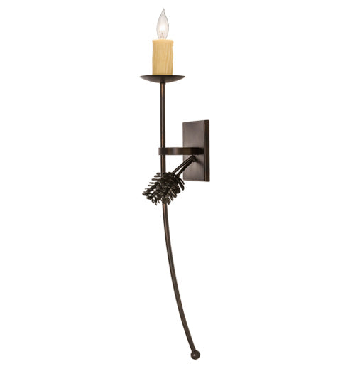 Meyda Lighting Bechar 6" Dark Burnished Antique Copper Pine Cone Wall Sconce With Ivory Faux Candlelight