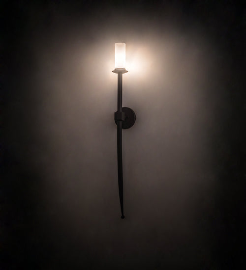 Meyda Lighting Bechar 6" Wrought Iron Wall Sconce With Clear Frosted Shade Glass