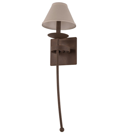 Meyda Lighting Bechar 7" Antique Rust Wall Sconce With White Natural Linen Textrene Shade
