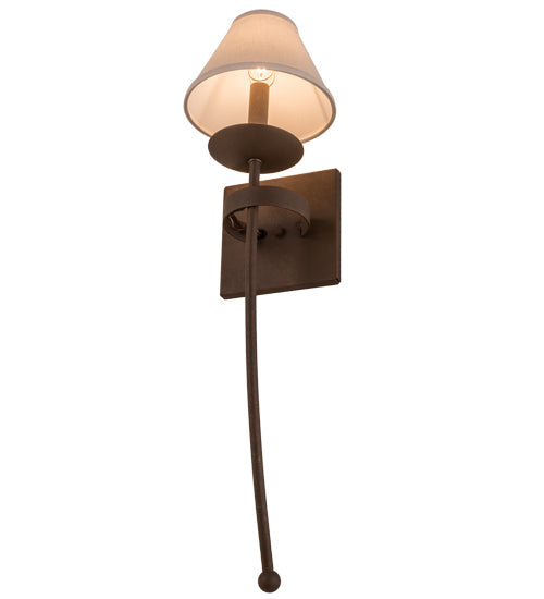 Meyda Lighting Bechar 7" Antique Rust Wall Sconce With White Natural Linen Textrene Shade