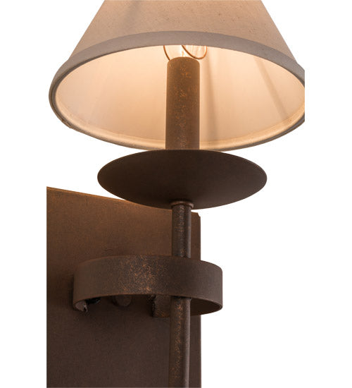 Meyda Lighting Bechar 7" Antique Rust Wall Sconce With White Natural Linen Textrene Shade